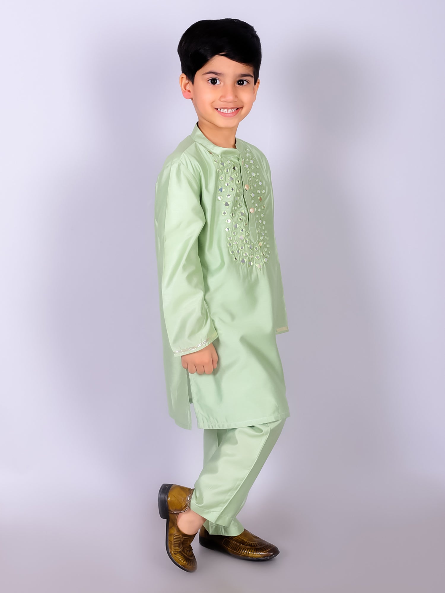 Boy's Ethnic Green Kurta With Pant Set