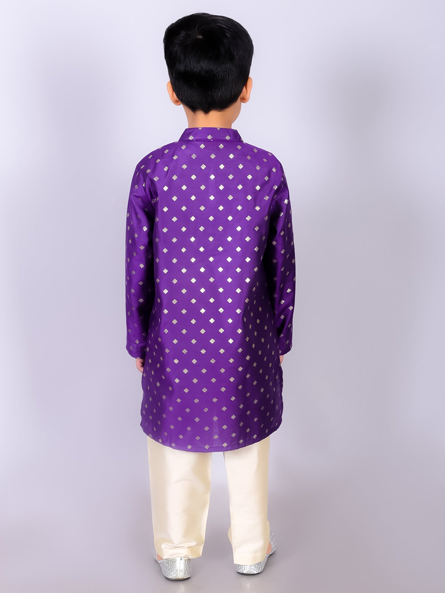 Boy's Ethnic Purple Kurta With Golden Pant Set - Lil Drama
