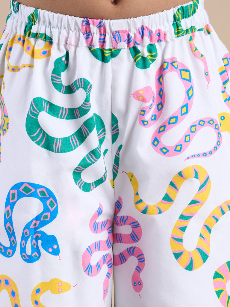Snakes And Ladders Girls Blue Shirt And Multi Color Snake Print Pant Set From Siblings Collection