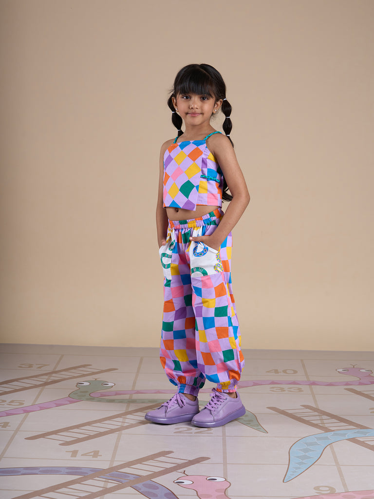 Snakes And Ladders Girls Multi Color Rotary Print Top And Pant Set From Siblings Collection