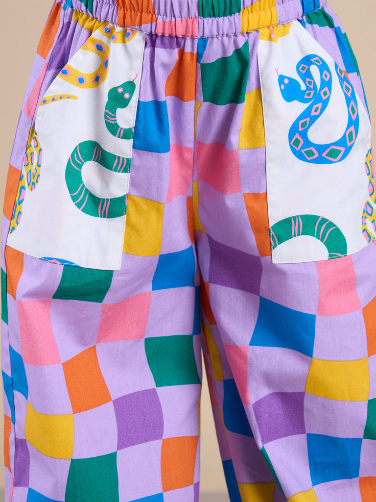 Snakes And Ladders Girls Multi Color Rotary Print Top And Pant Set From Siblings Collection