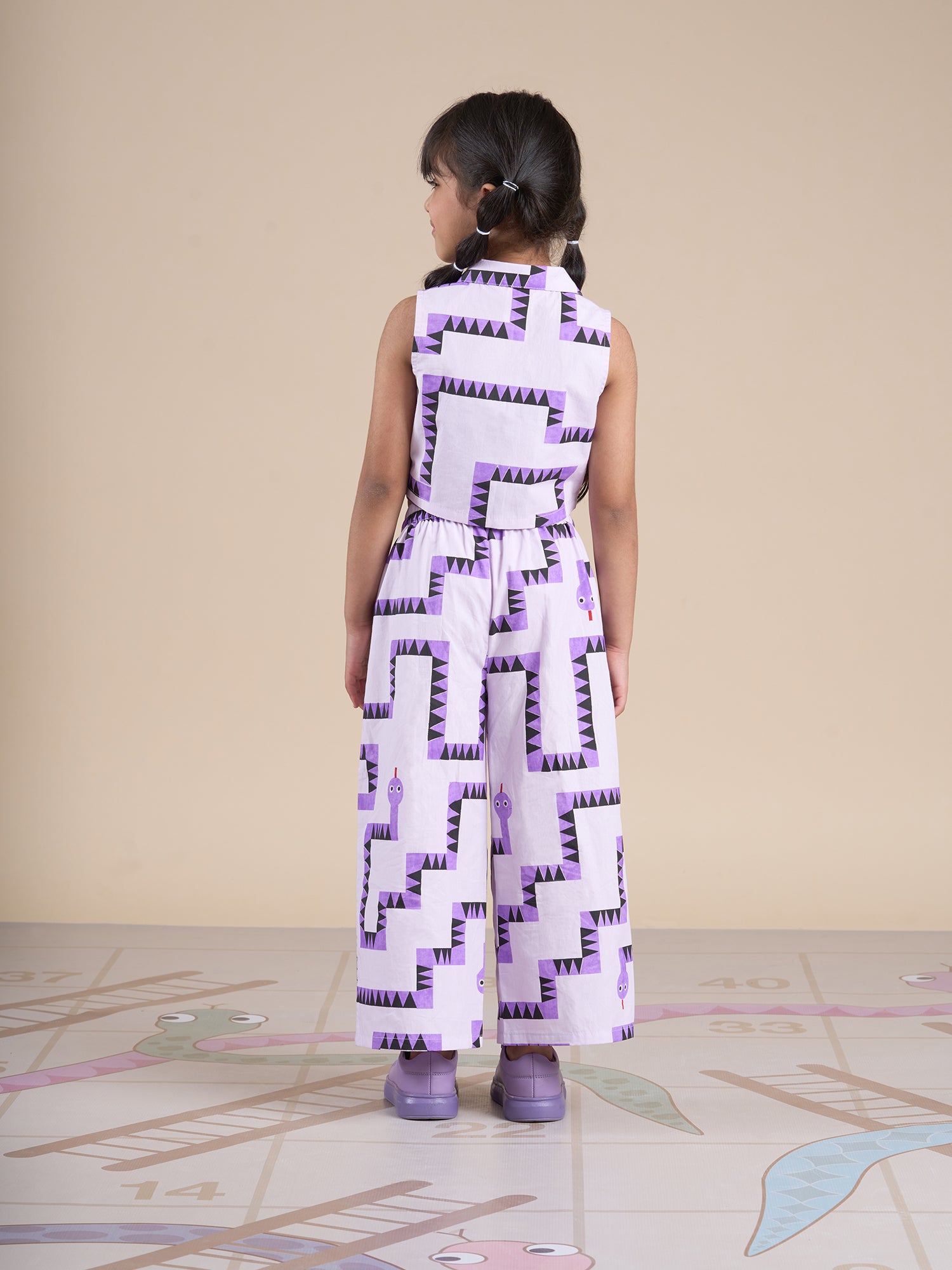 Snakes And Ladders Girls Purple Table Print Top And Pant Set From Siblings Collection - Lil Drama