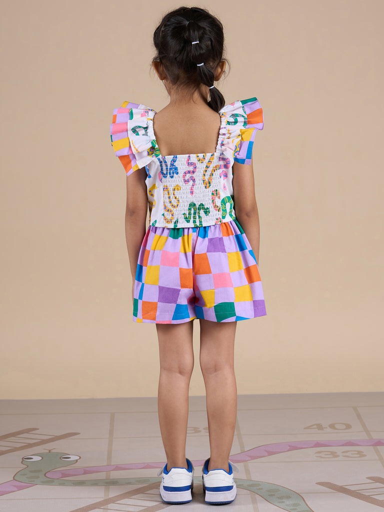 Snakes And Ladders Girls Multi Color Snake Print Top And Shorts Set From Siblings Collection