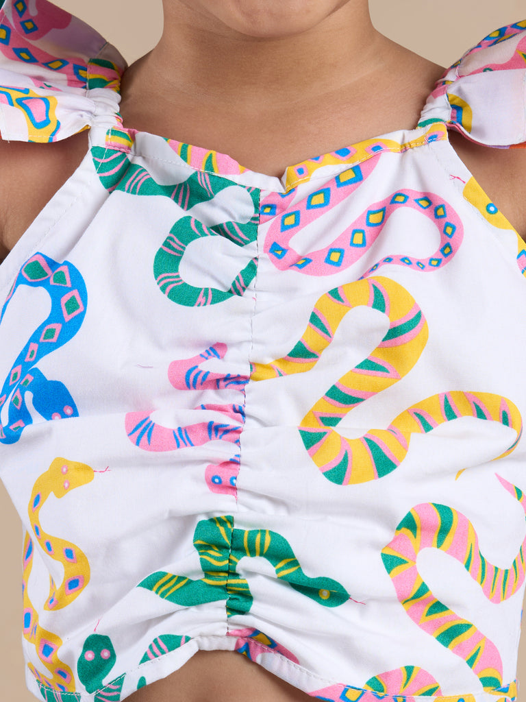 Snakes And Ladders Girls Multi Color Snake Print Top And Shorts Set From Siblings Collection