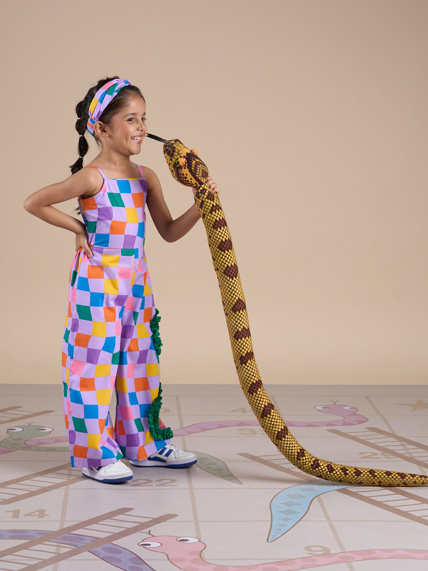Snakes And Ladders Girls Multi Color Rotary Print Jumpsuit From Siblings Collection - Lil Drama