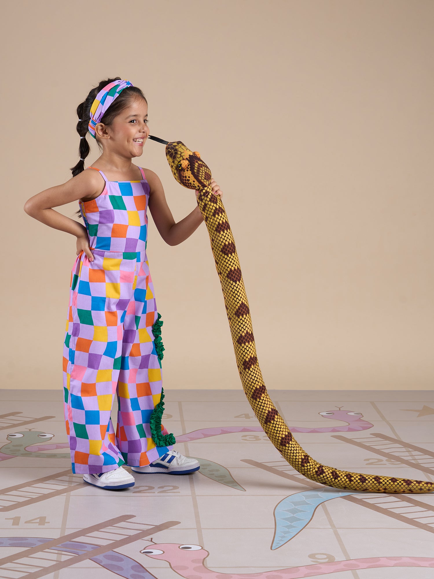 Snakes And Ladders Girls Multi Color Rotary Print Jumpsuit From Siblings Collection