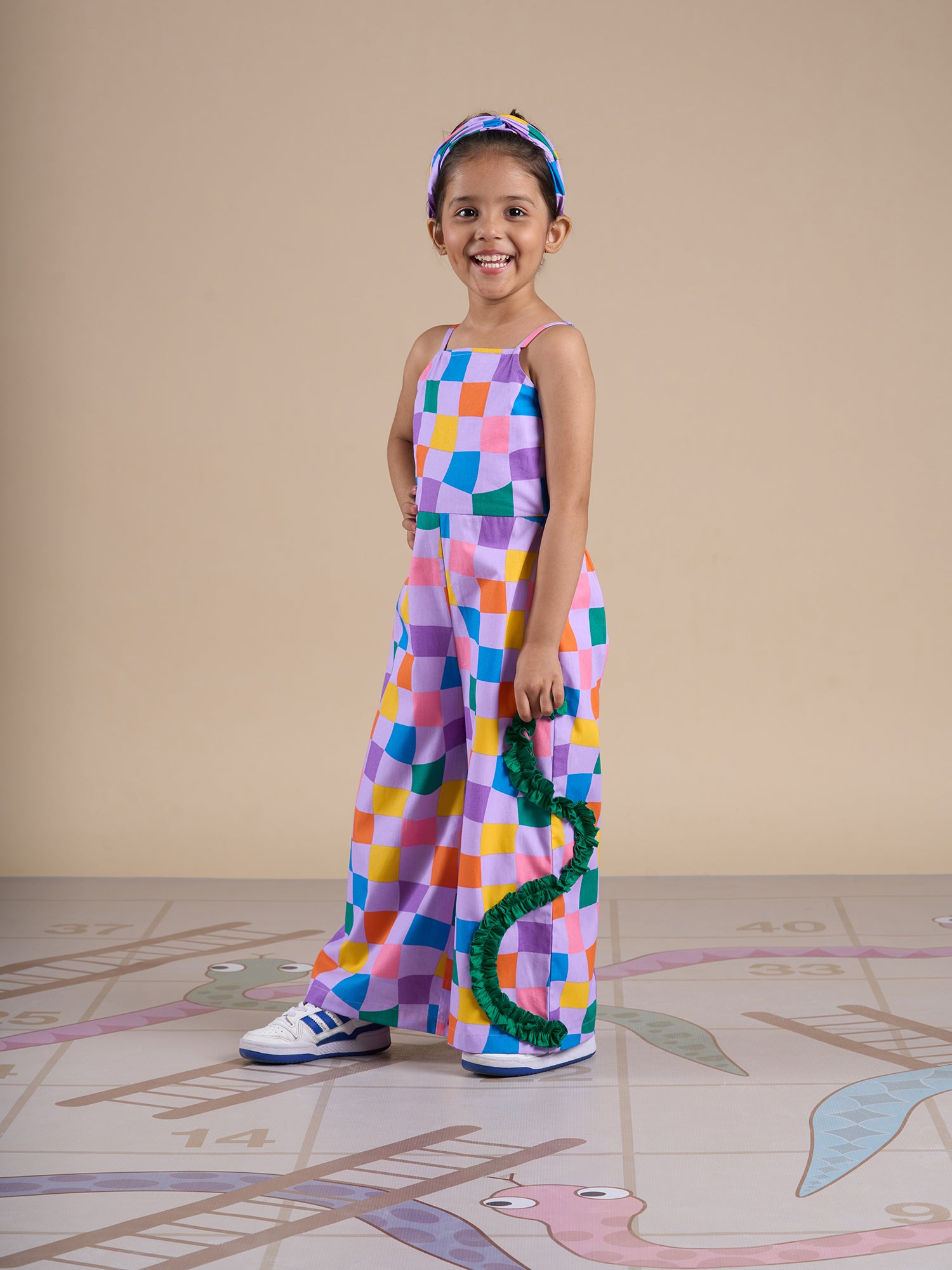 Snakes And Ladders Girls Multi Color Rotary Print Jumpsuit From Siblings Collection - Lil Drama