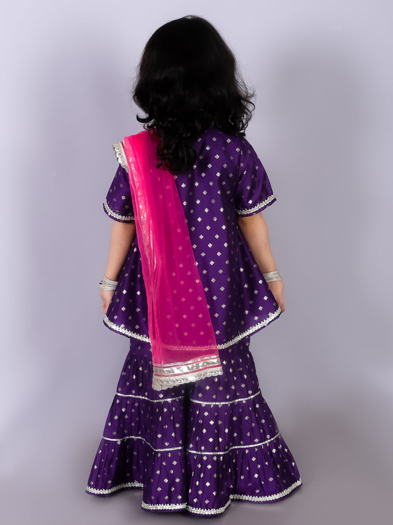 Girl's Ethnic Purple Kurta With Sharara Set