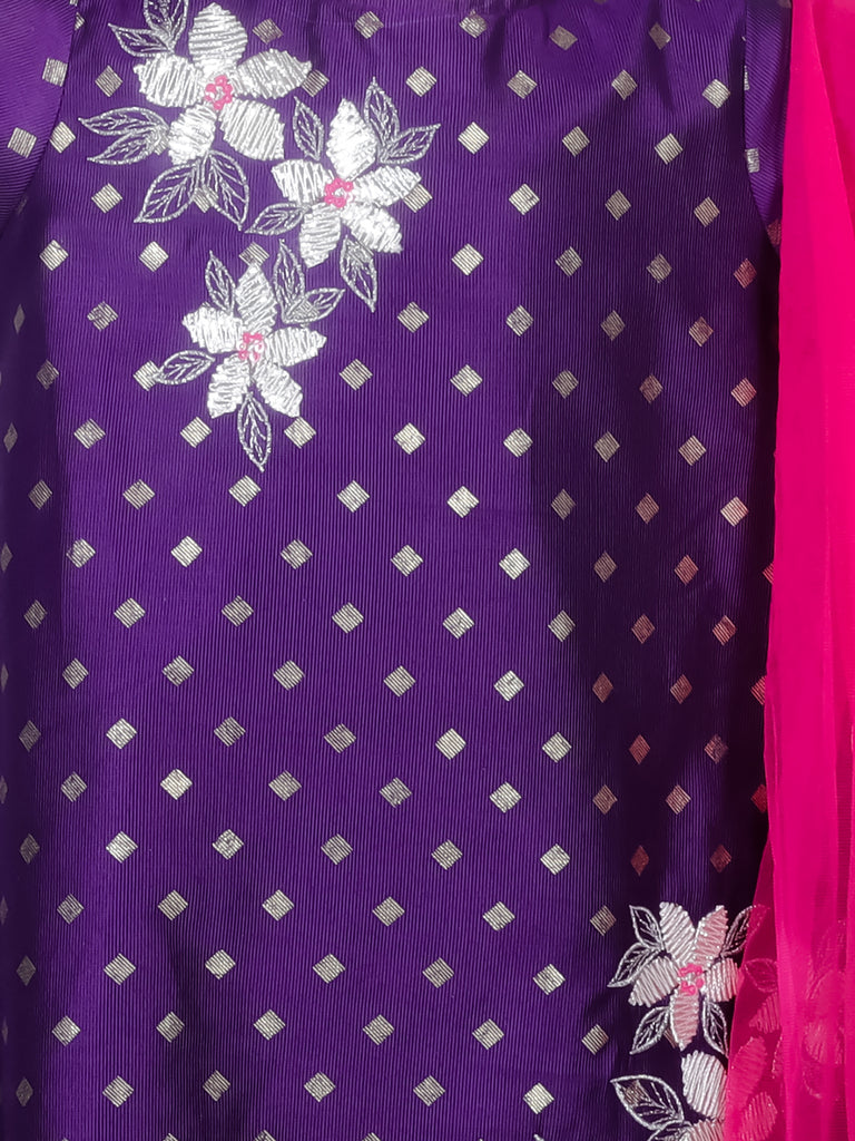Girl's Ethnic Purple Kurta With Sharara Set