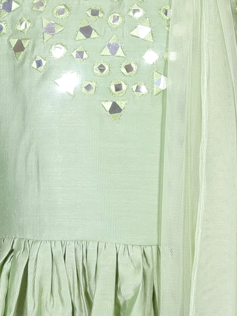 Girl's Ethnic Green Kurta With Sharara And Dupatta Set