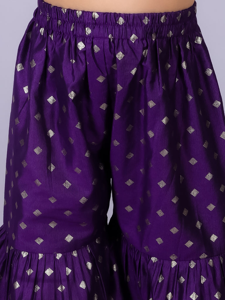 Girl's Ethnic Purple Kurta With Sharara Set