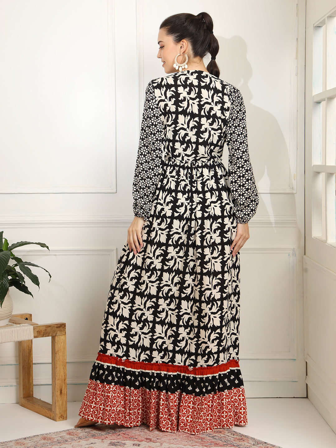 Women's Western Dress Black Printed Viscose Rayon Fabric