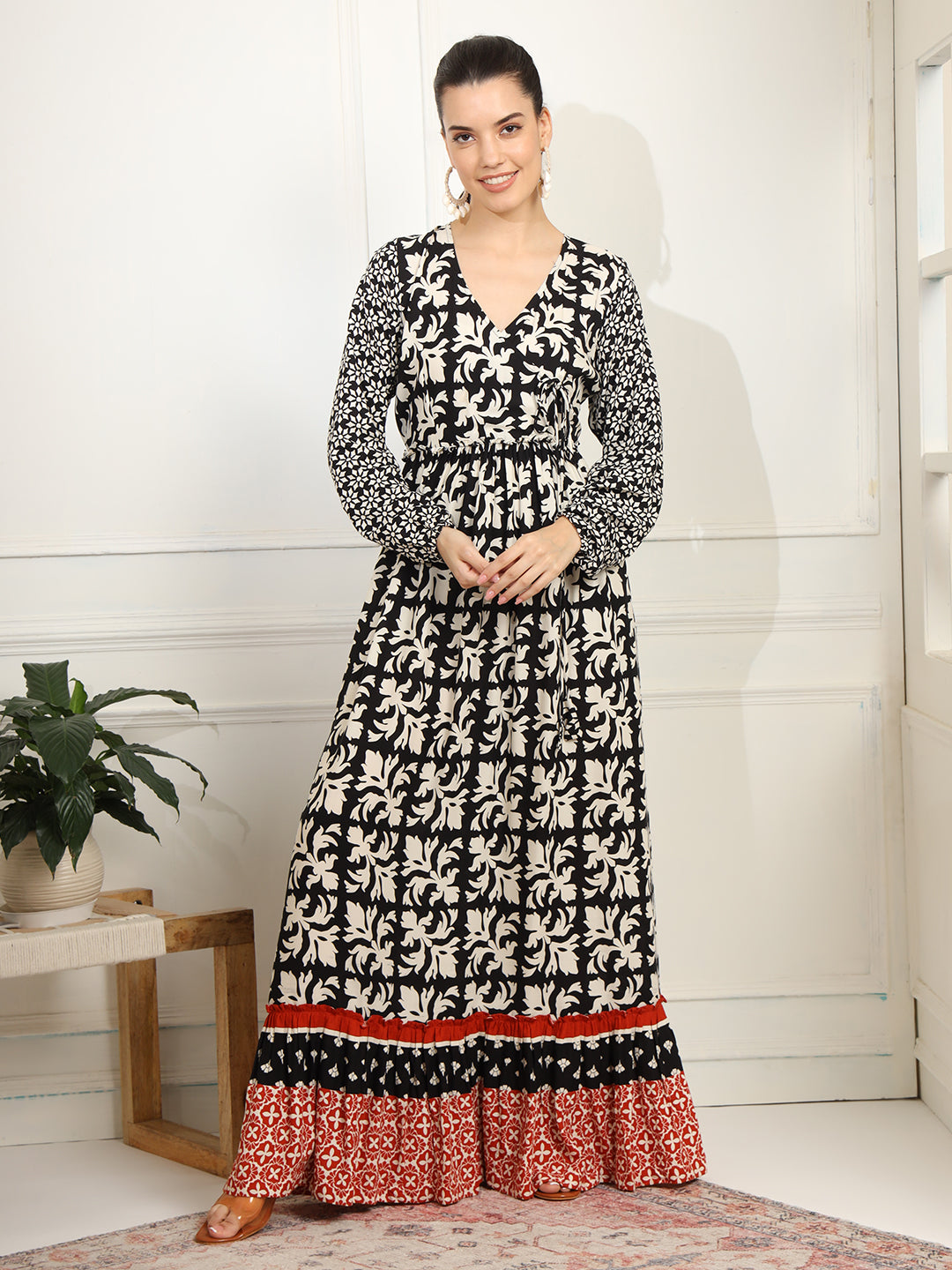Women's Western Dress Black Printed Viscose Rayon Fabric