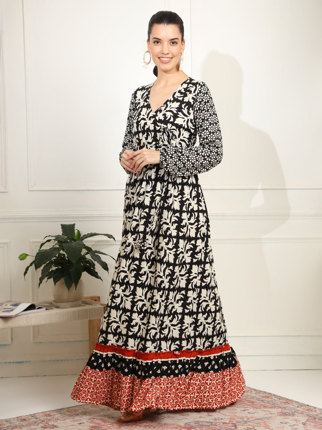 Women's Western Dress Black Printed Viscose Rayon Fabric