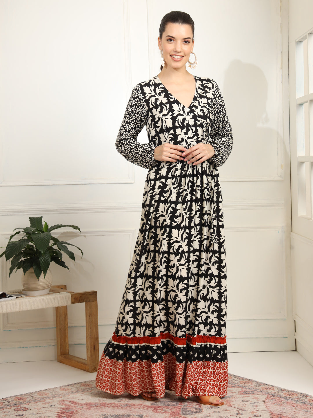 Women's Western Dress Black Printed Viscose Rayon Fabric