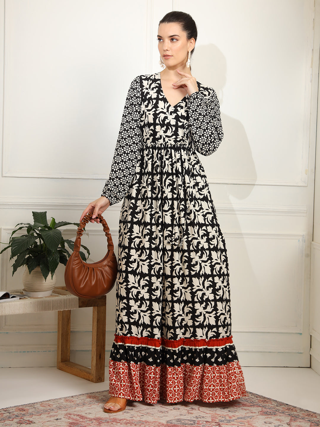 Women's Western Dress Black Printed Viscose Rayon Fabric