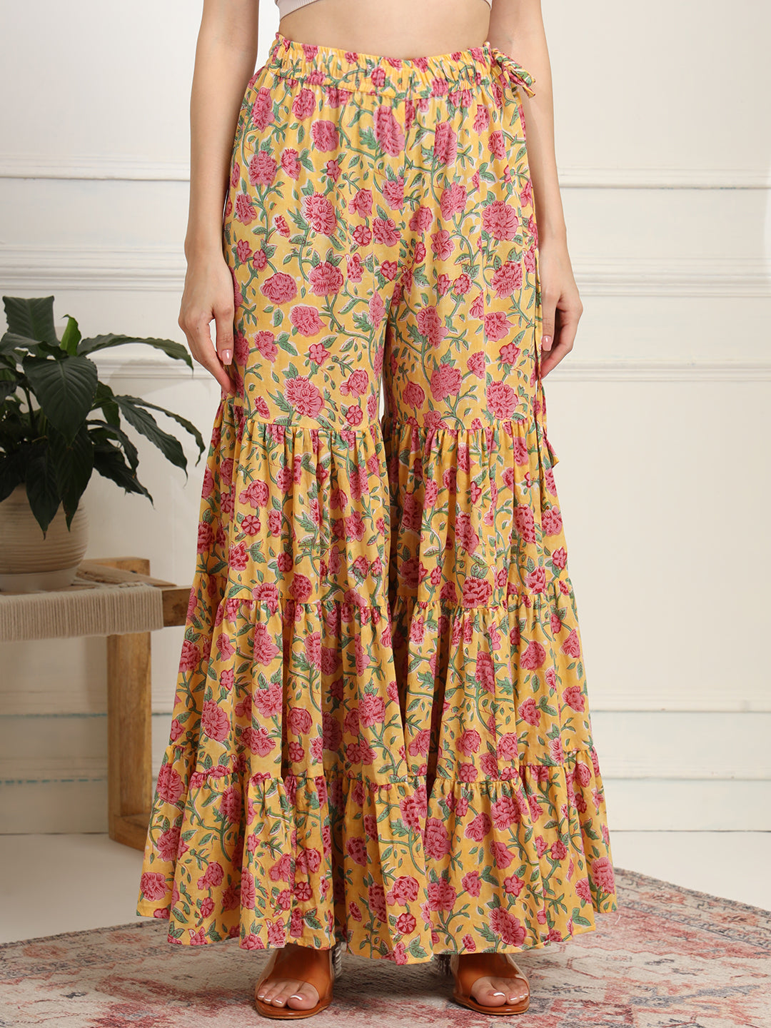 Women's Block Print With Chikankari Kurta And Sharara