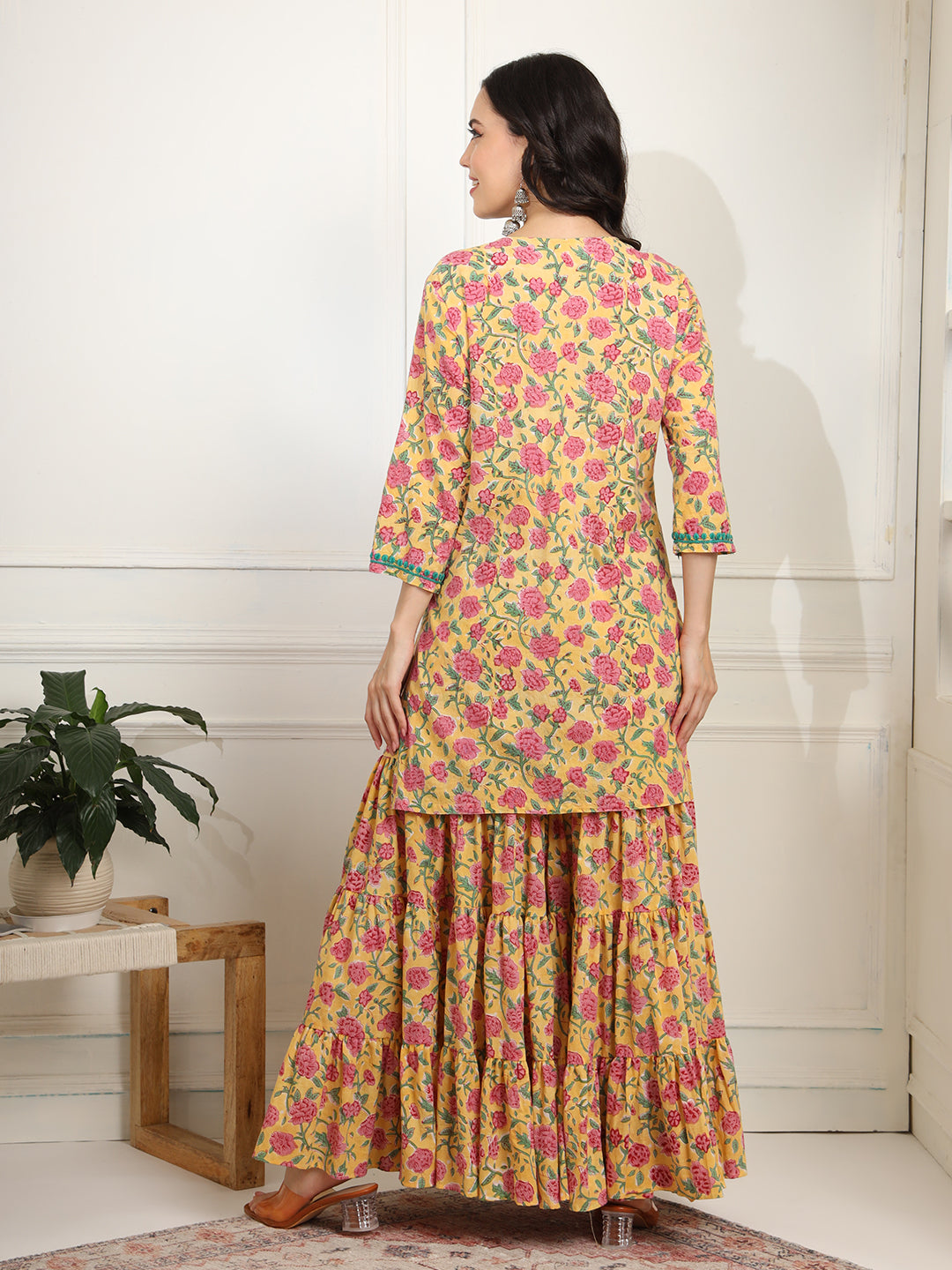 Women's Block Print With Chikankari Kurta And Sharara