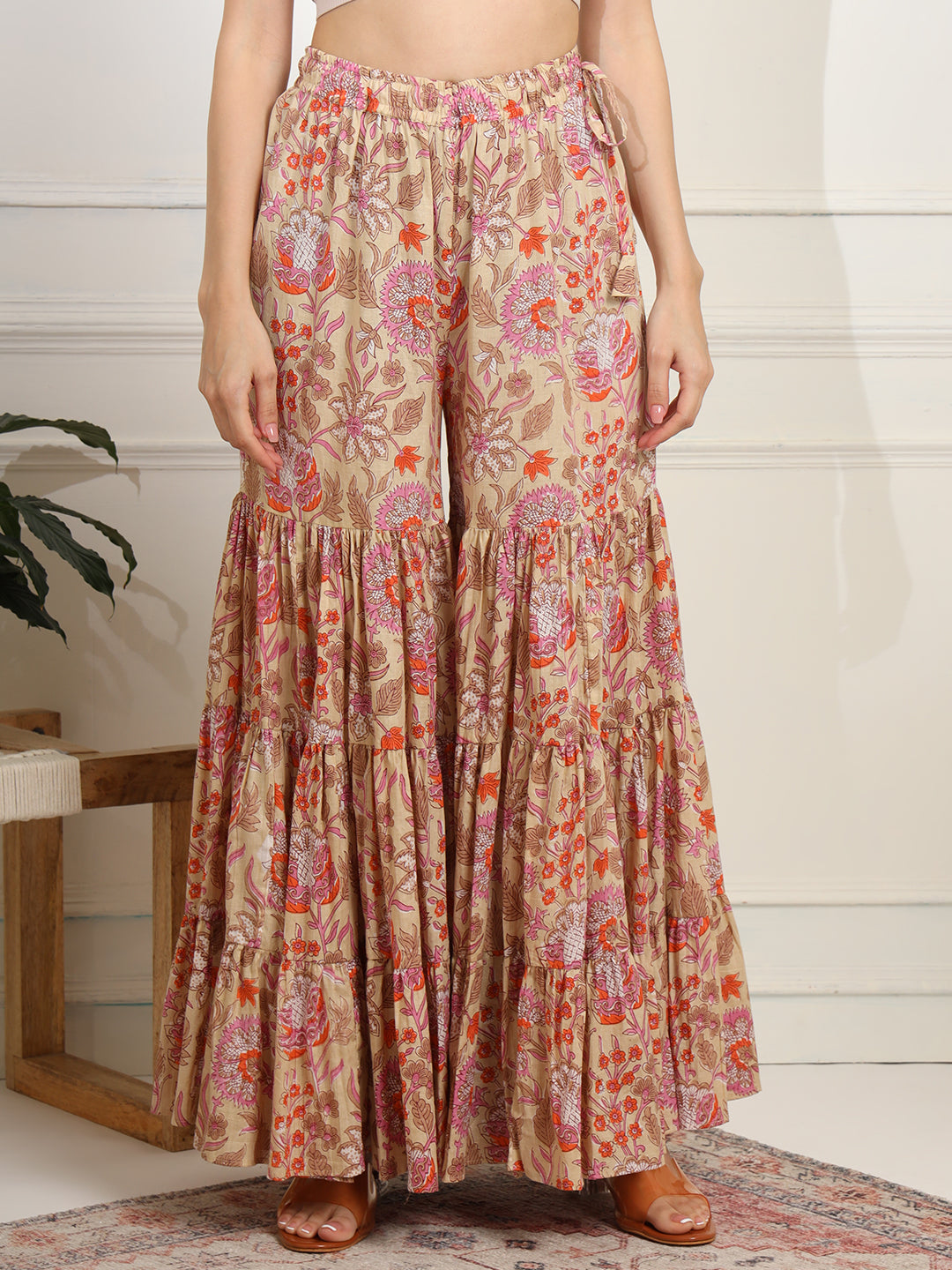 Women's Block Print With Chikankari Kurta And Sharara