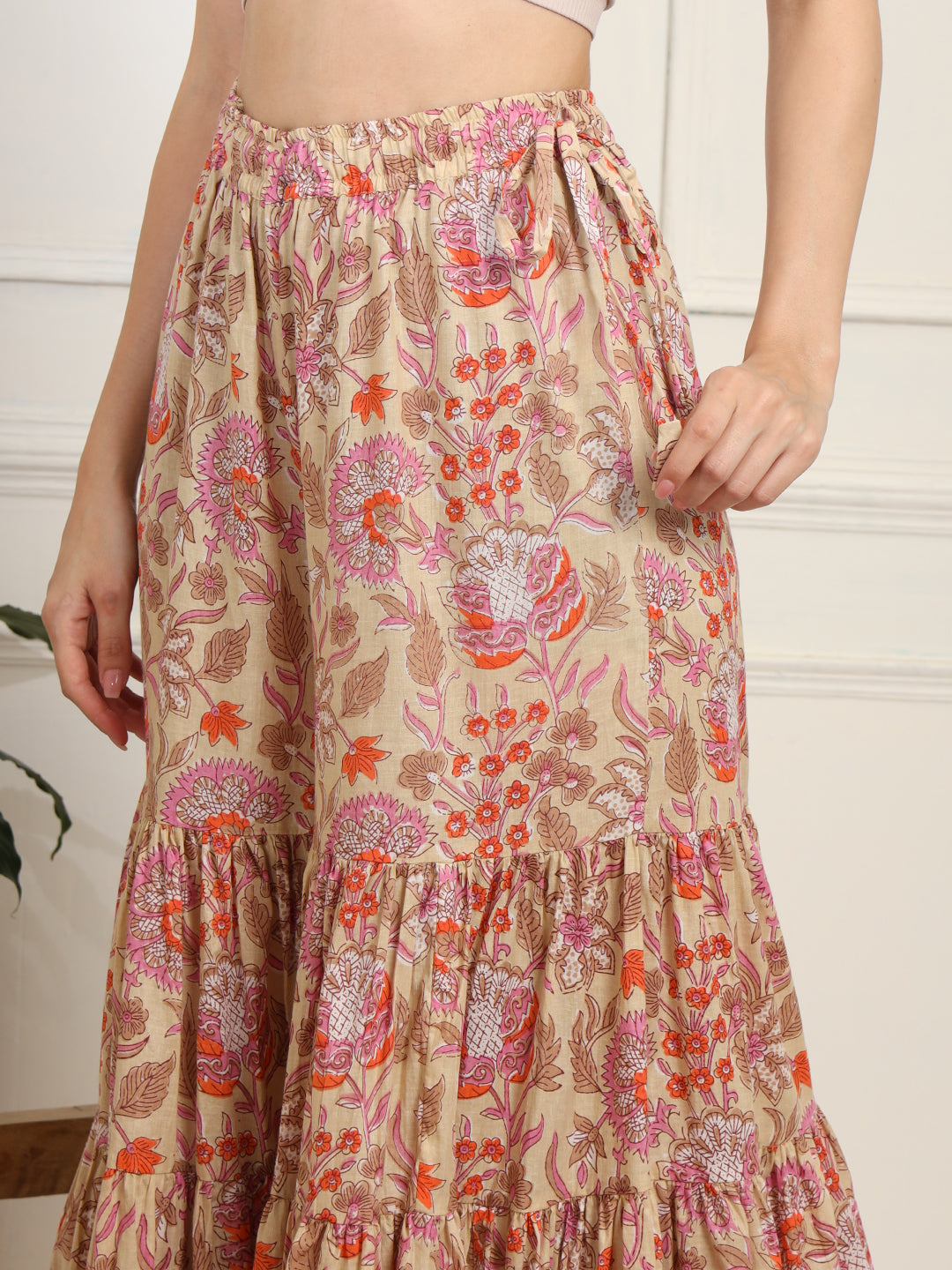 Women's Block Print With Chikankari Kurta And Sharara