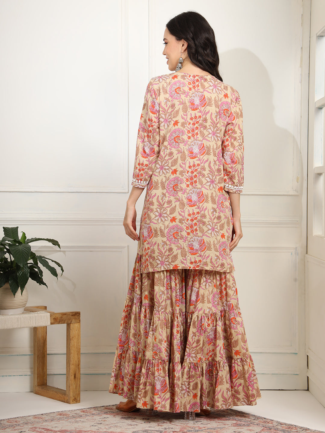 Women's Block Print With Chikankari Kurta And Sharara