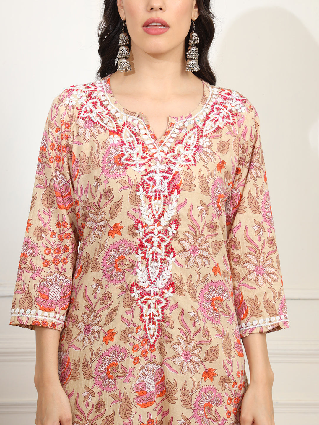 Women's Block Print With Chikankari Kurta And Sharara