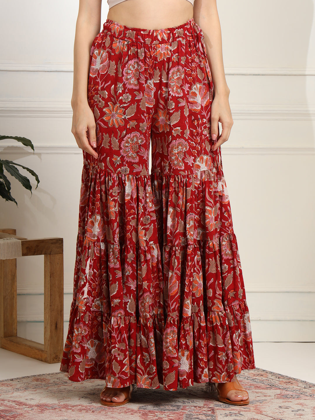 Women's Block Print With Chikankari Kurta And Sharara