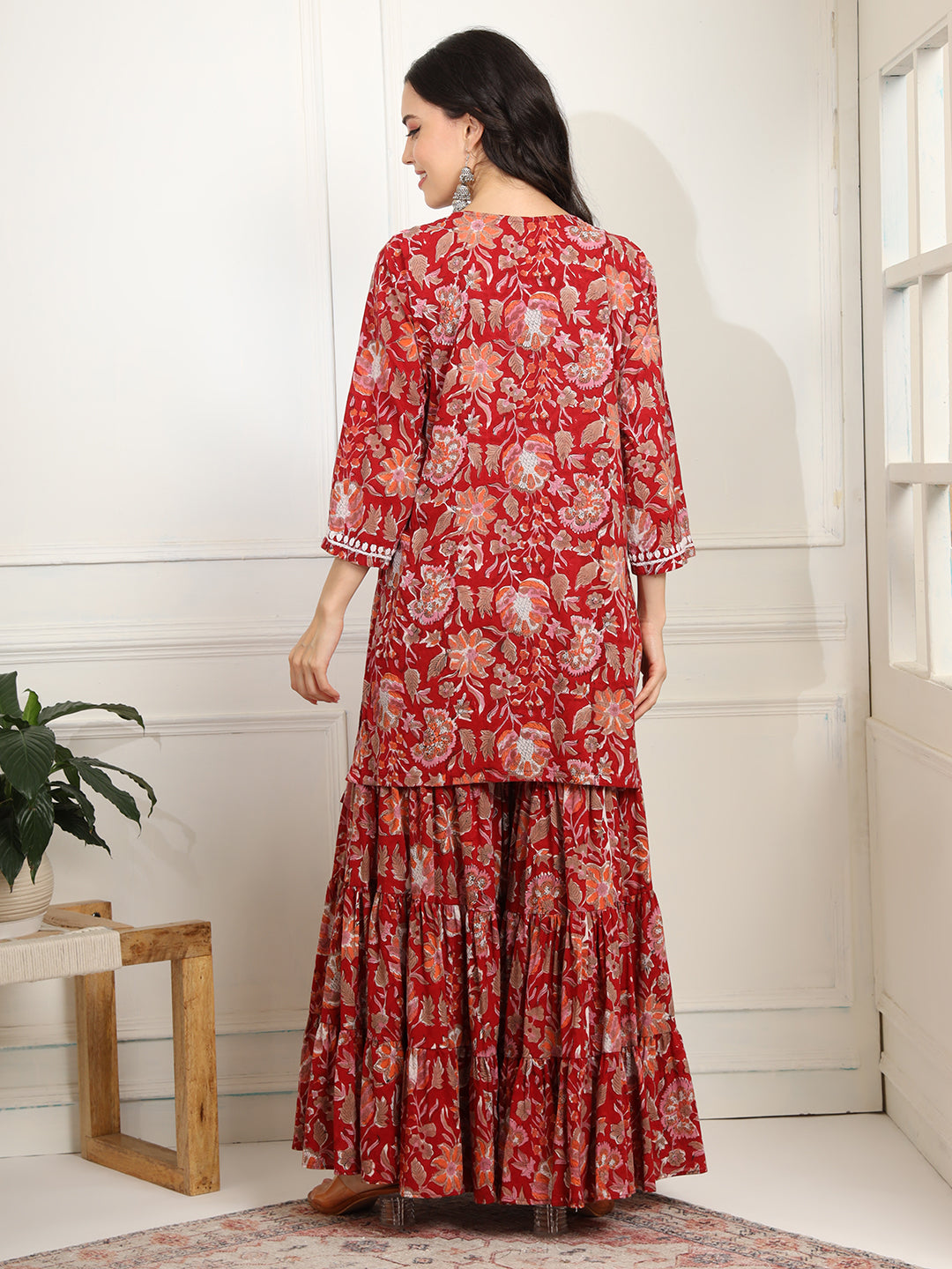 Women's Block Print With Chikankari Kurta And Sharara