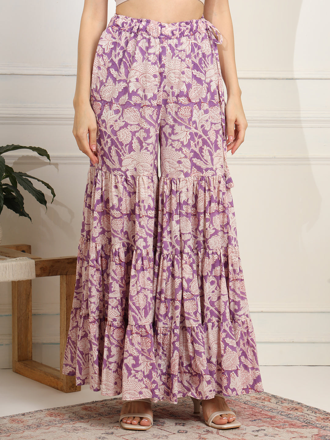 Women's Block Print With Chikankari Kurta And Sharara