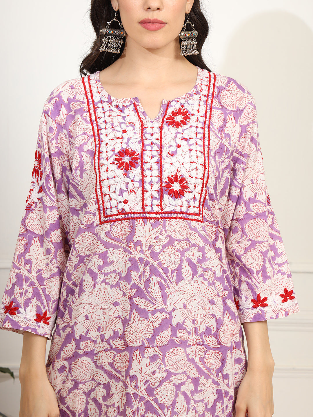 Women's Block Print With Chikankari Kurta And Sharara