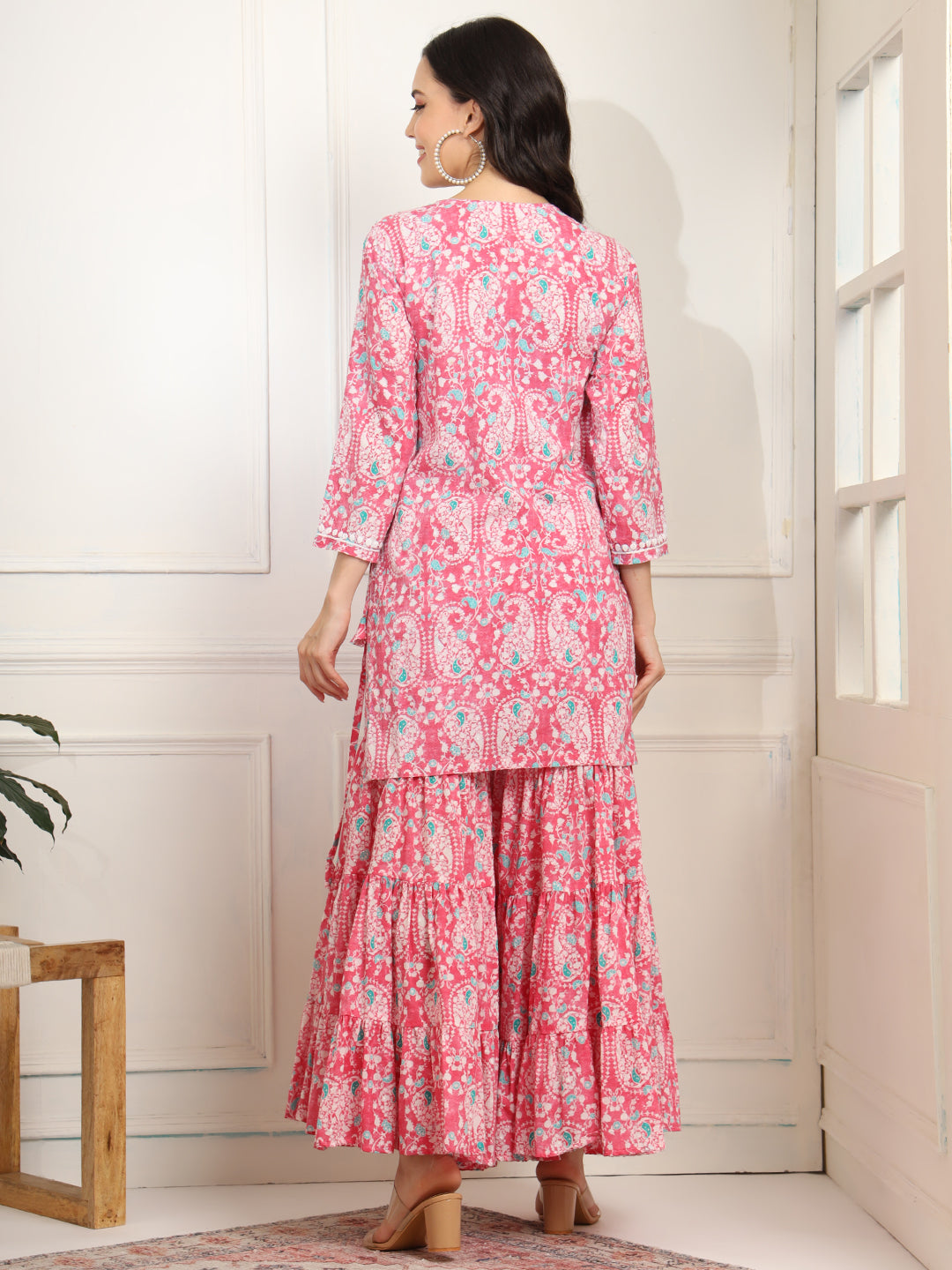 Women's Block Print With Chikankari Kurta And Sharara