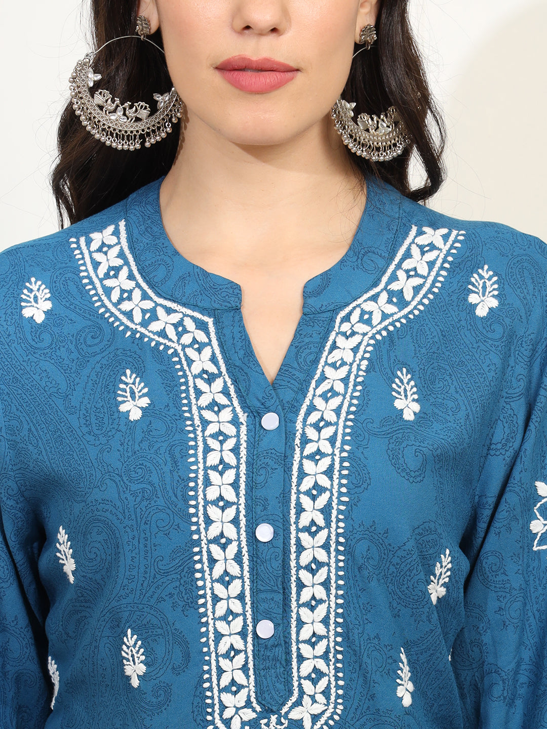 Women's Chikankari Embroidery Blue Rayon Kurta