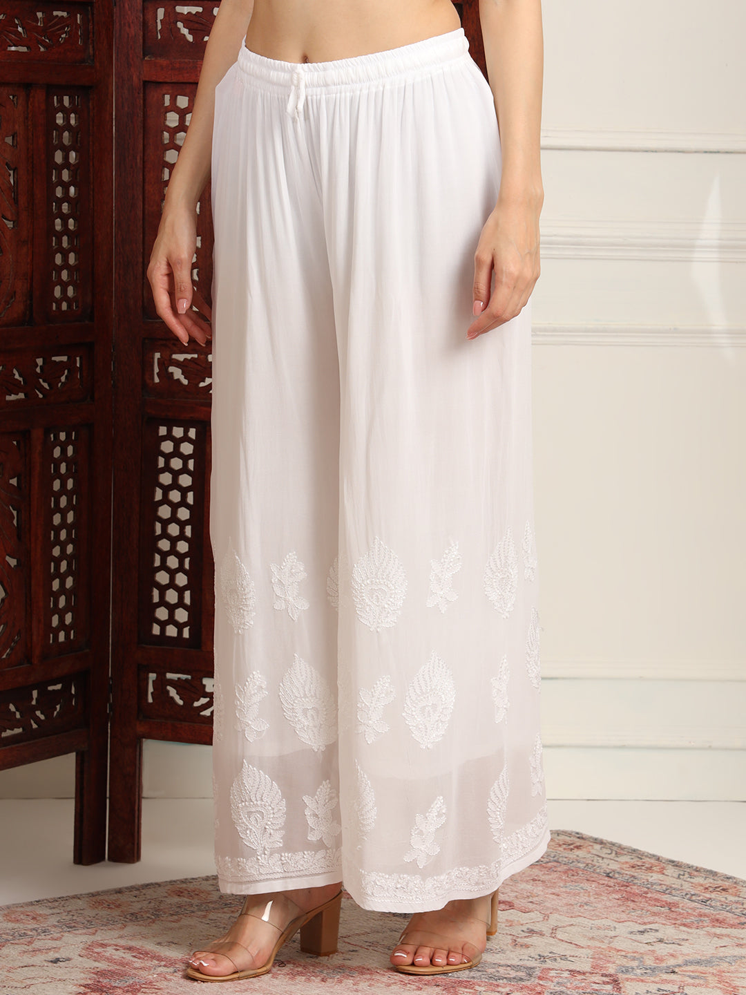 Women's Chikankari Premium Chanderi Orange Kalidar Kurta Set