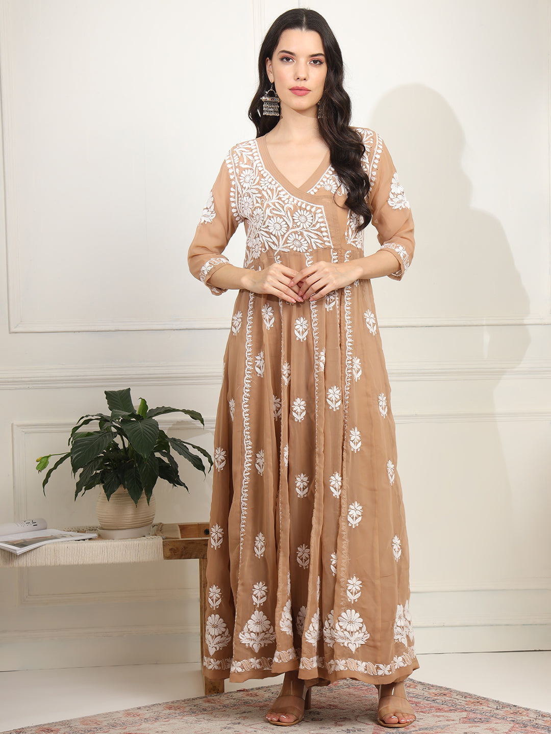 Women's Chikankari Premium Angrakha Anarkali With Matching Bottom