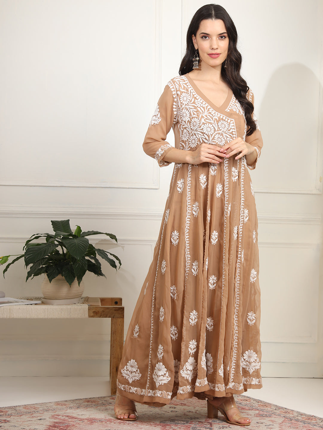Women's Chikankari Premium Angrakha Anarkali With Matching Bottom