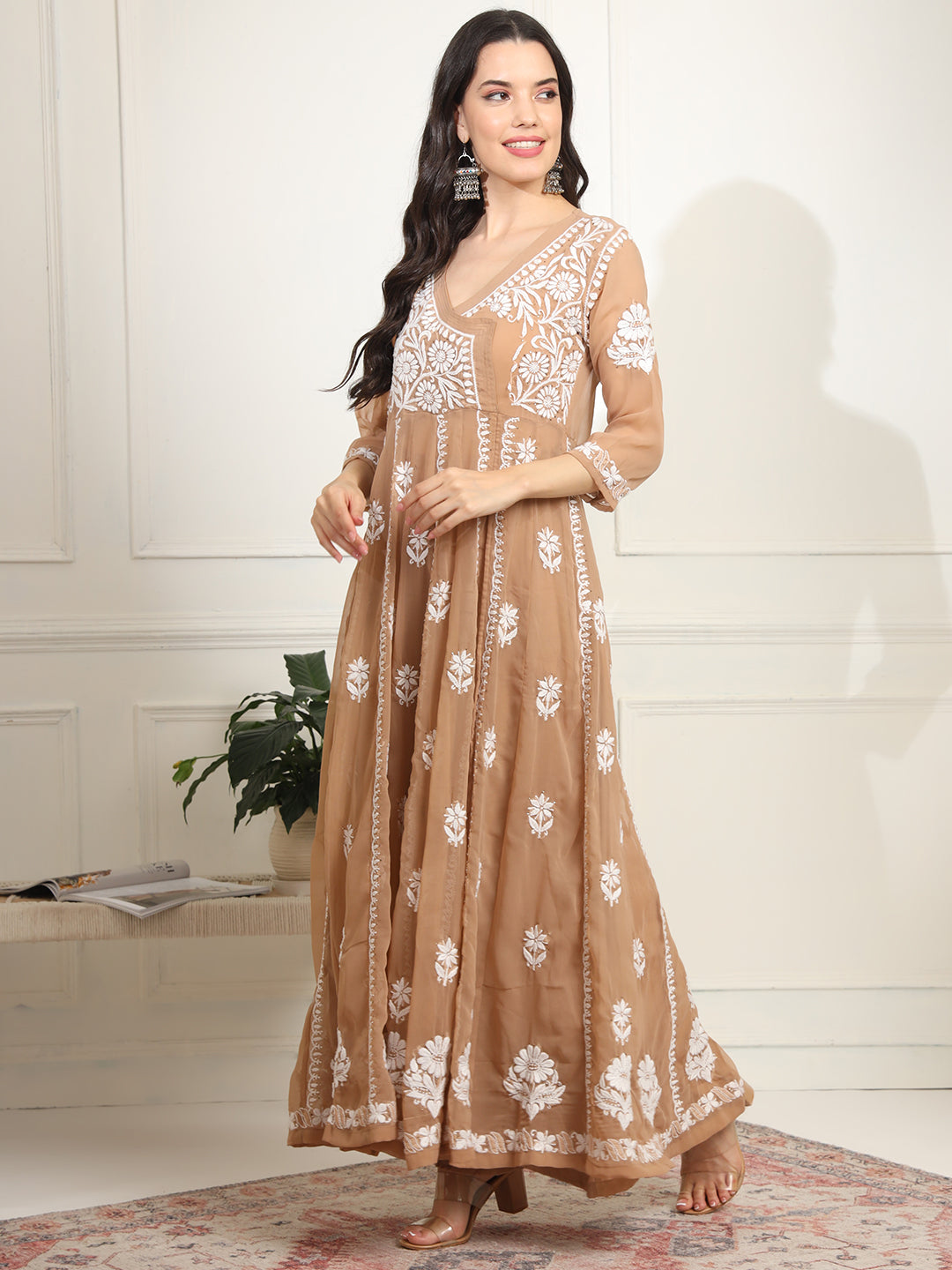 Women's Chikankari Premium Angrakha Anarkali With Matching Bottom
