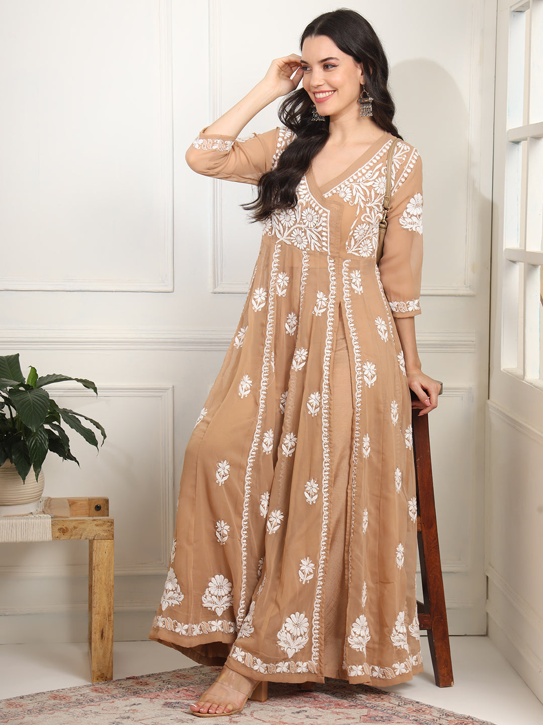 Women's Chikankari Premium Angrakha Anarkali With Matching Bottom