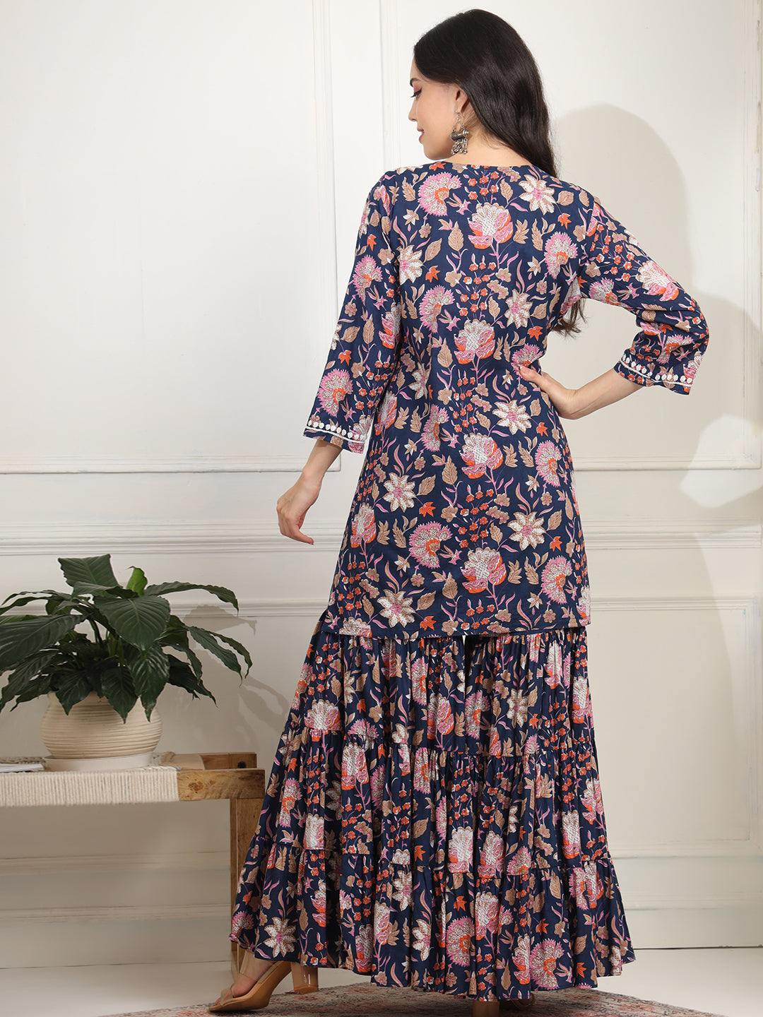 Women's Block Print Fusion With Chikankari Kurta And Sharara