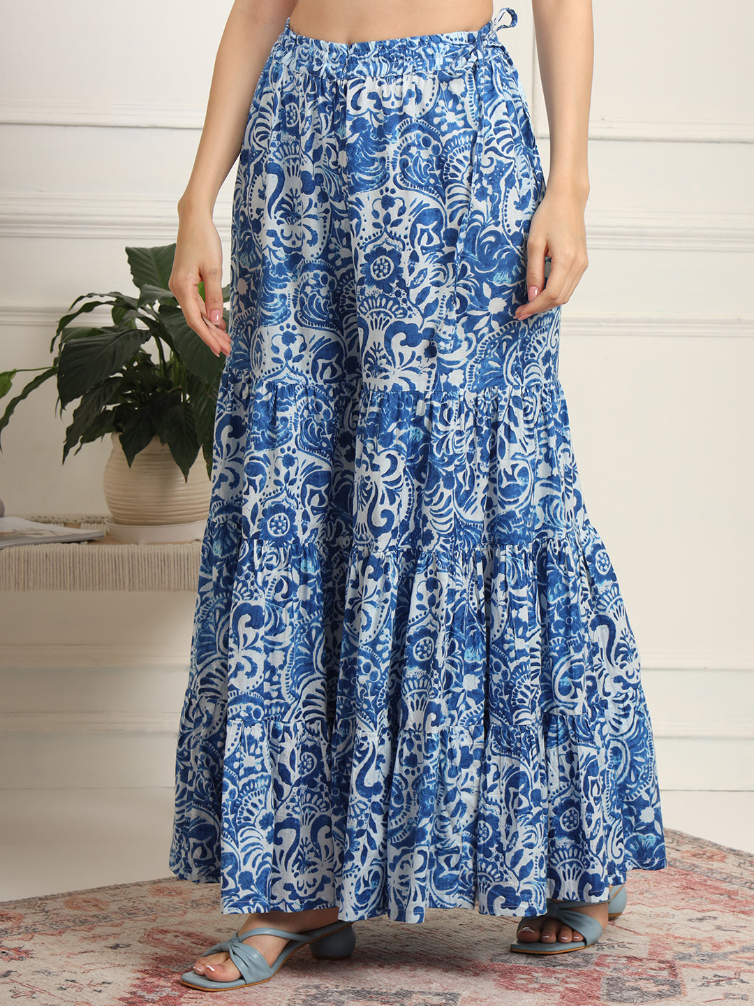 Women's Block Print With Chikankari Kurta And Sharara