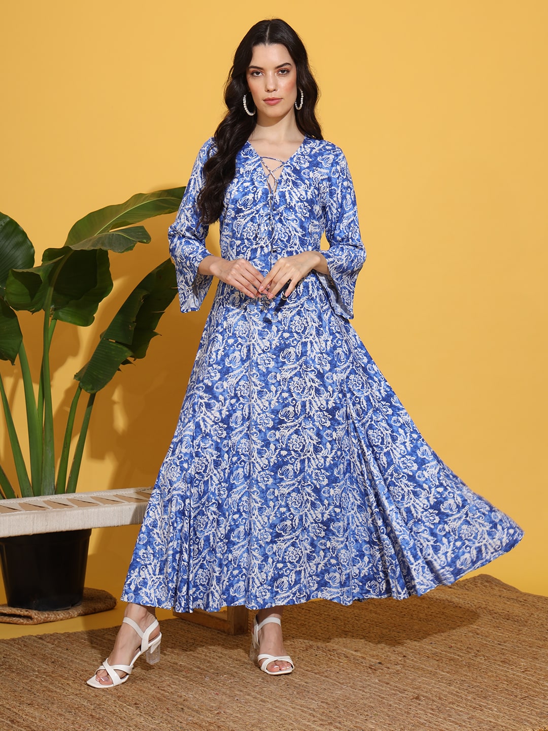 Women's Rayon Cotton Blue Color Full Length Gown