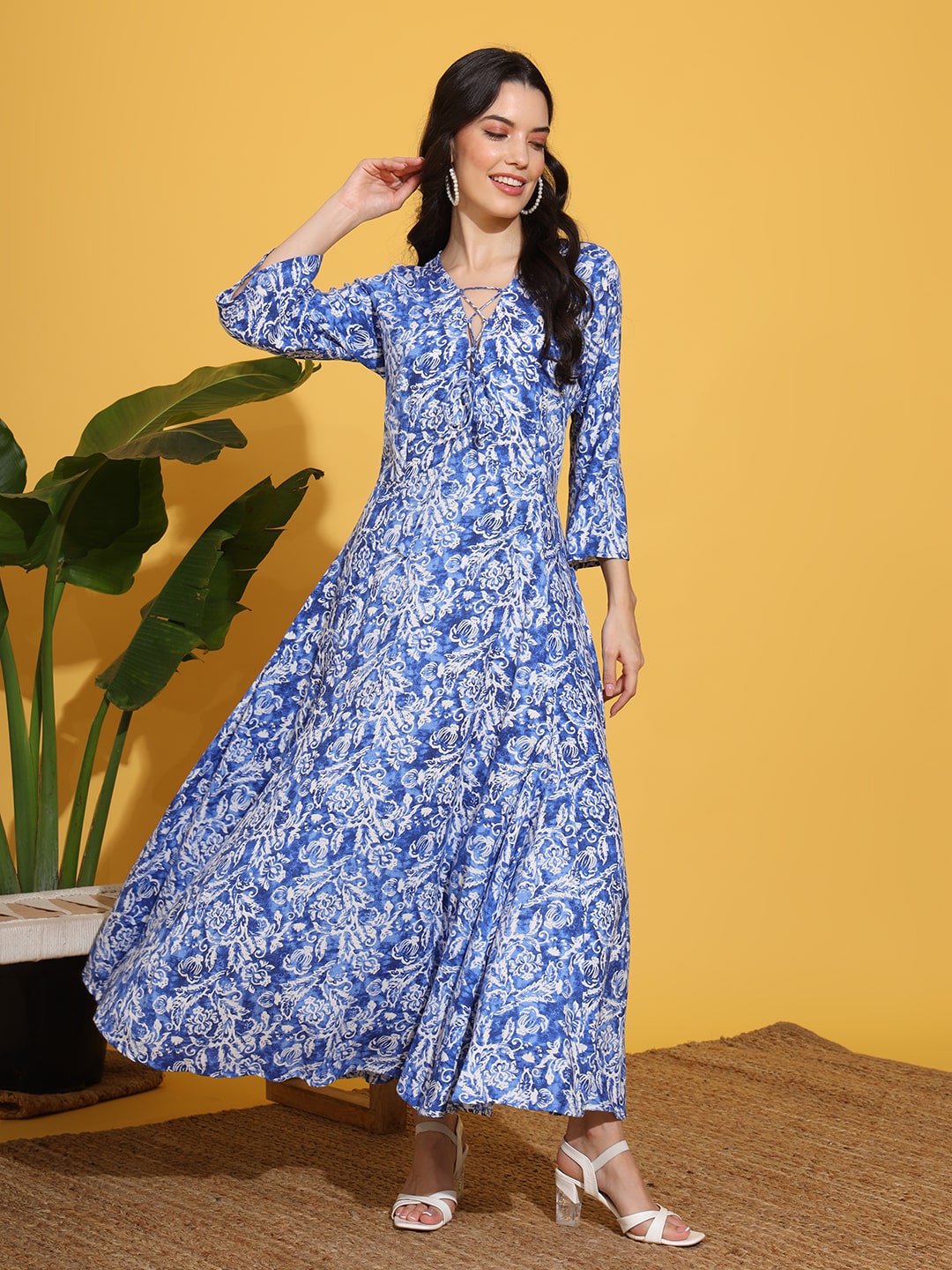 Women's Rayon Cotton Blue Color Full Length Gown