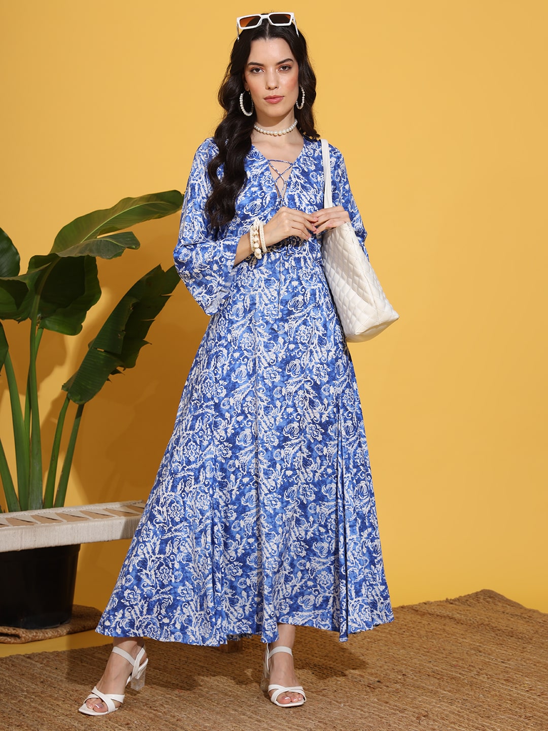 Women's Rayon Cotton Blue Color Full Length Gown