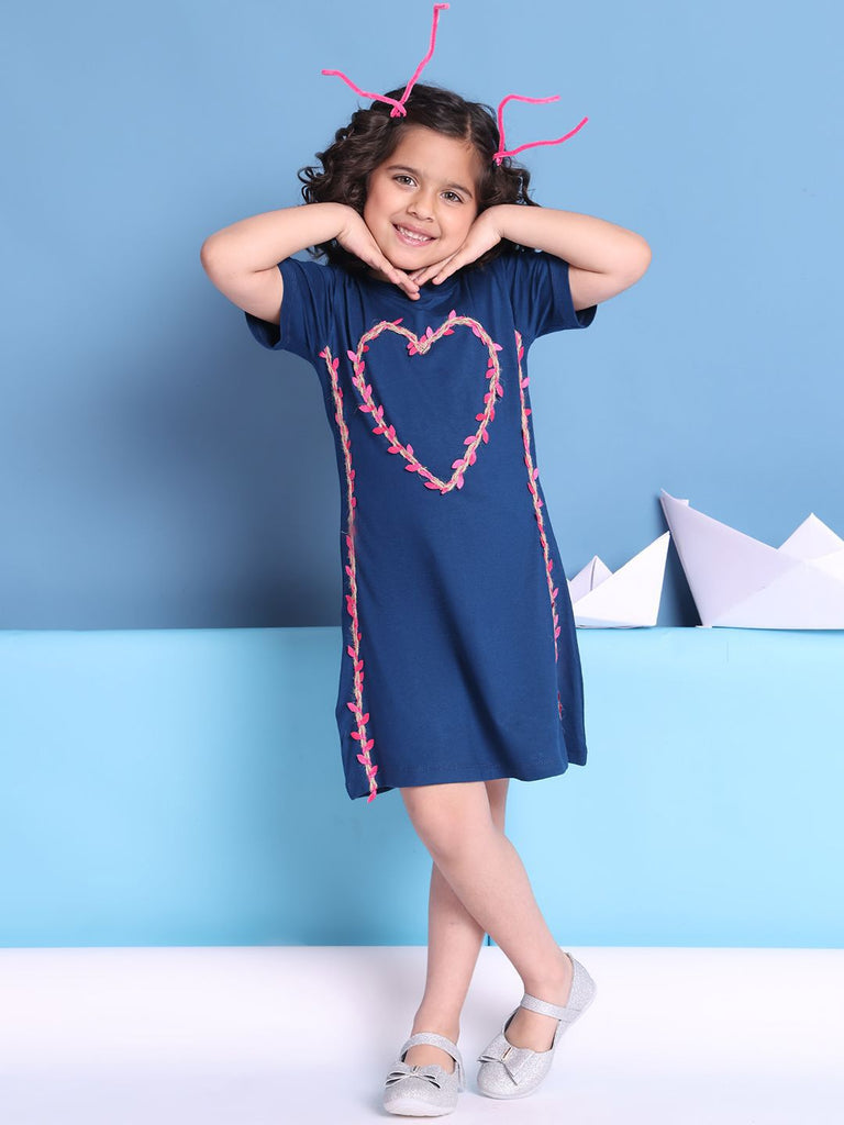 Girl's Blue Viscose Rayon Solid Dress