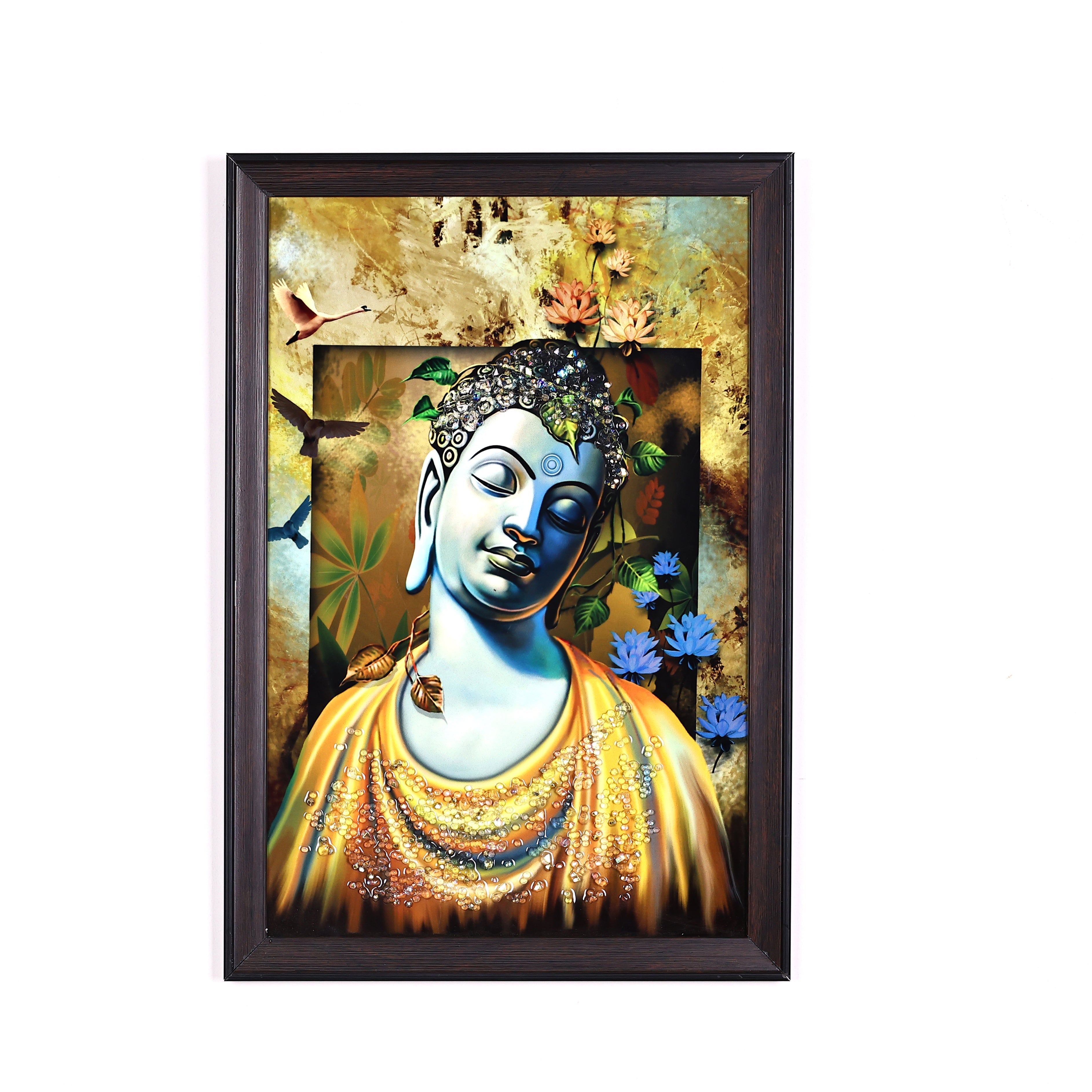 Lord Buddha Crystal Embellished Resin Wall Painting