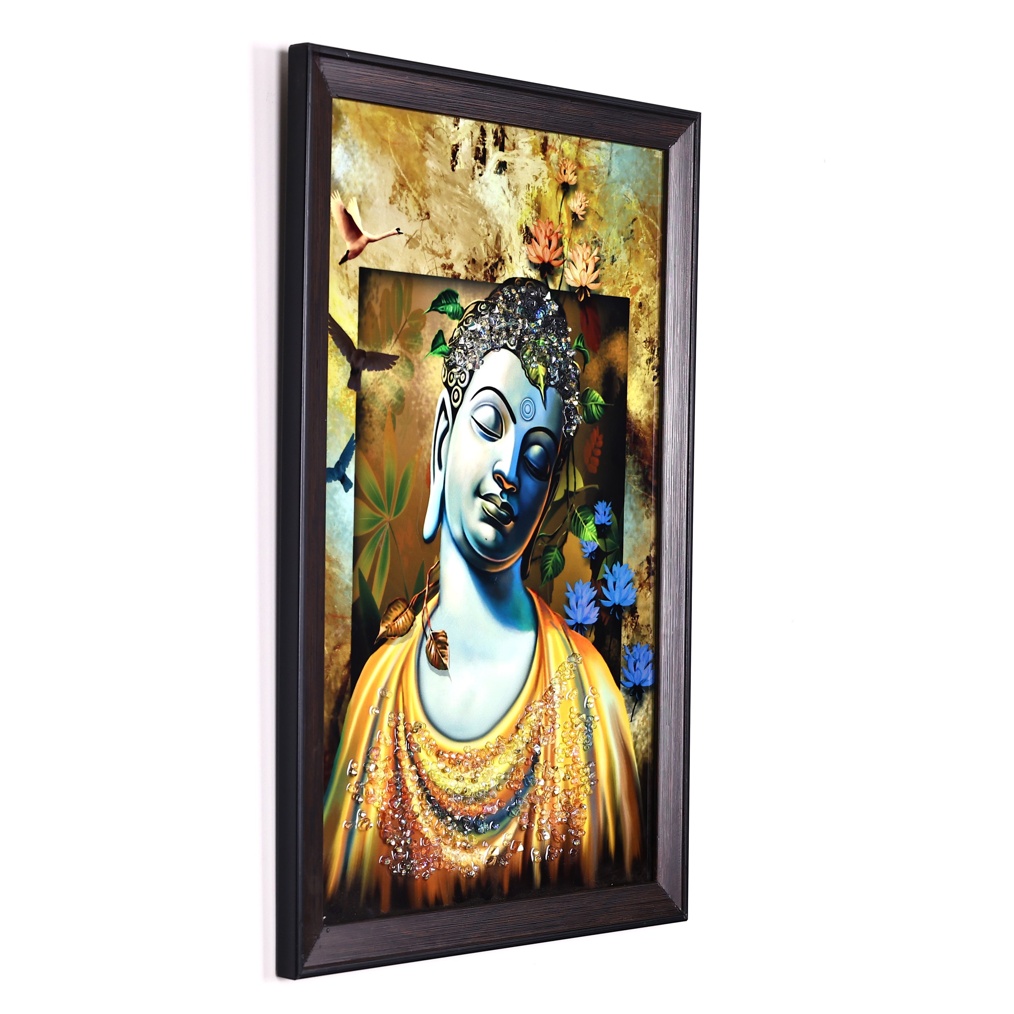 Lord Buddha Crystal Embellished Resin Wall Painting