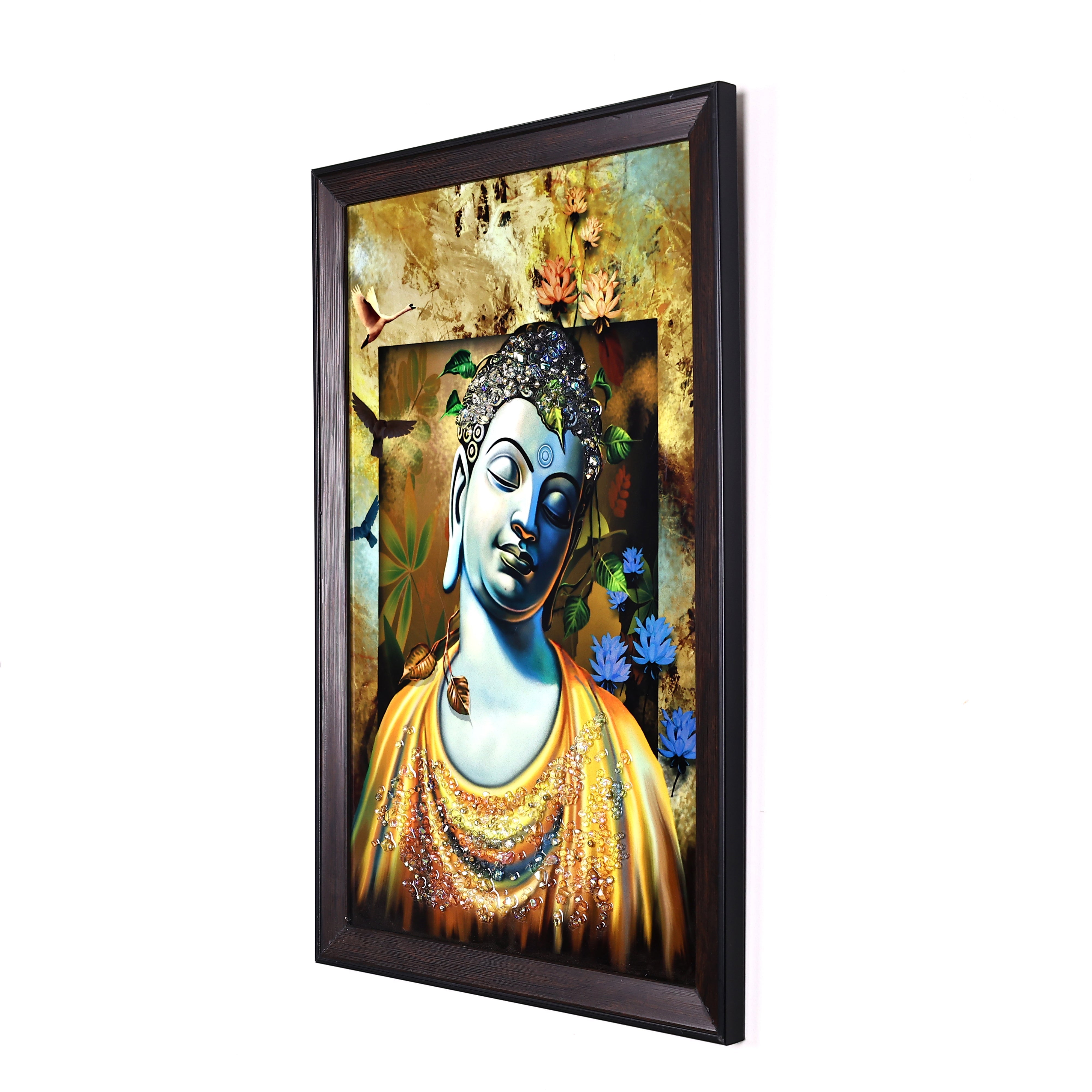 Lord Buddha Crystal Embellished Resin Wall Painting