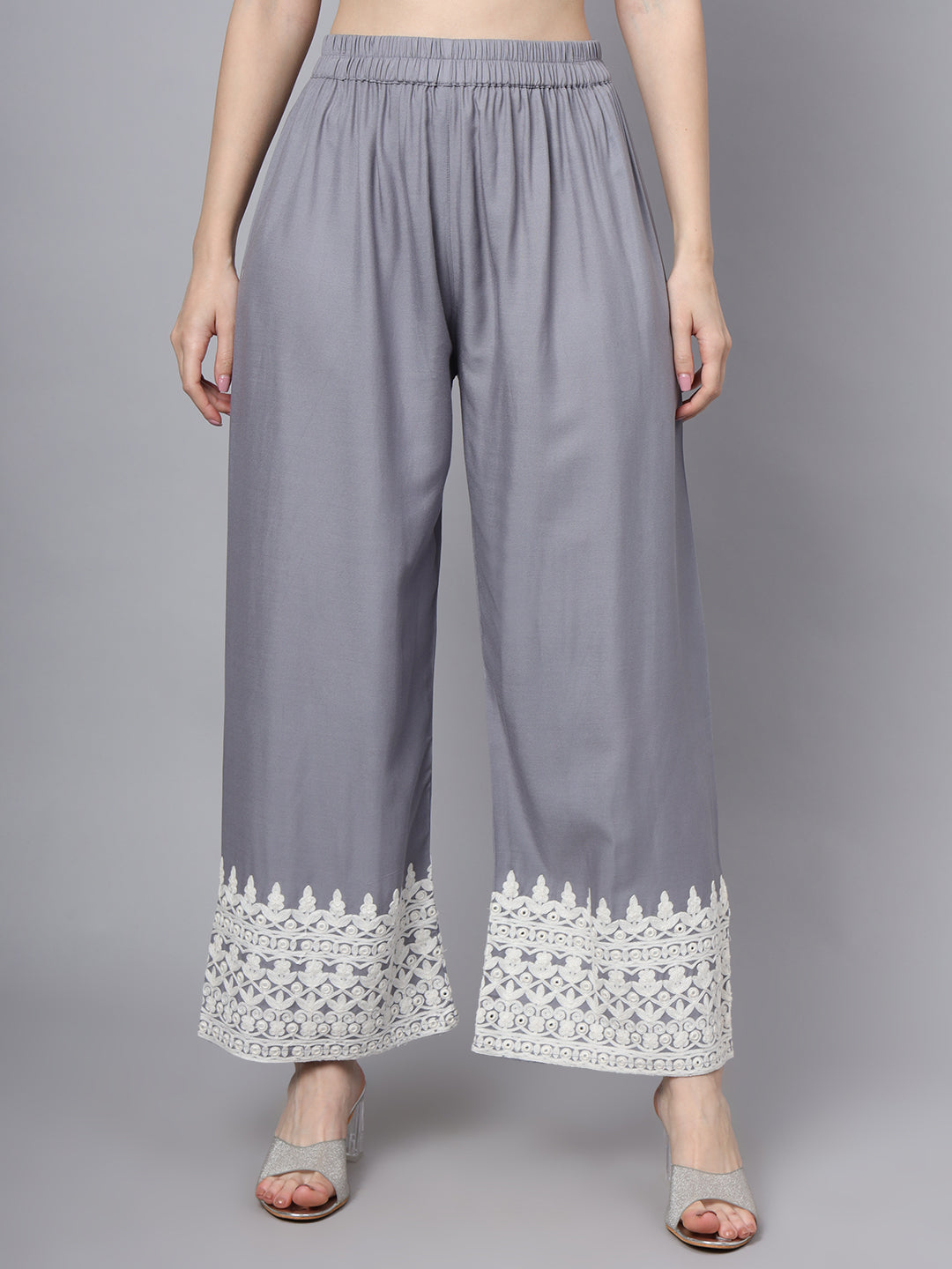 Women's White Blue Motif Print Rayon Kurta Palazzo Sets for Women