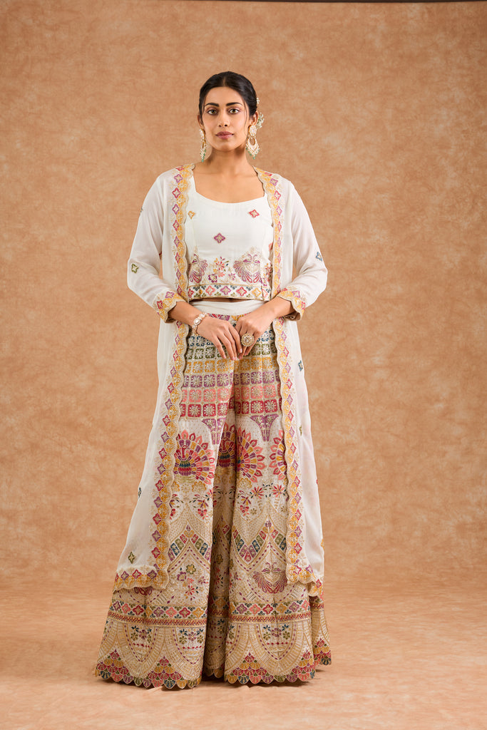 Women's Off White Viscose Floral Straight Sharara Set