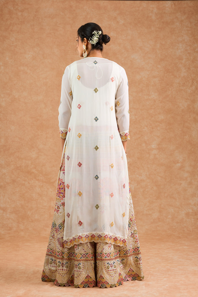 Women's Off White Viscose Floral Straight Sharara Set
