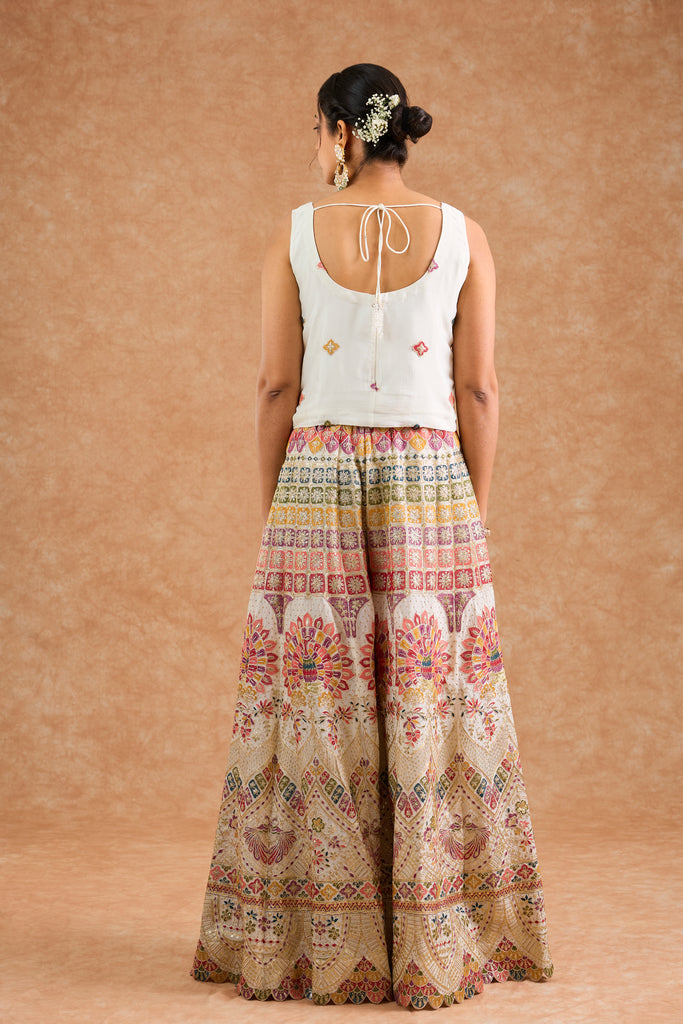 Women's Off White Viscose Floral Straight Sharara Set